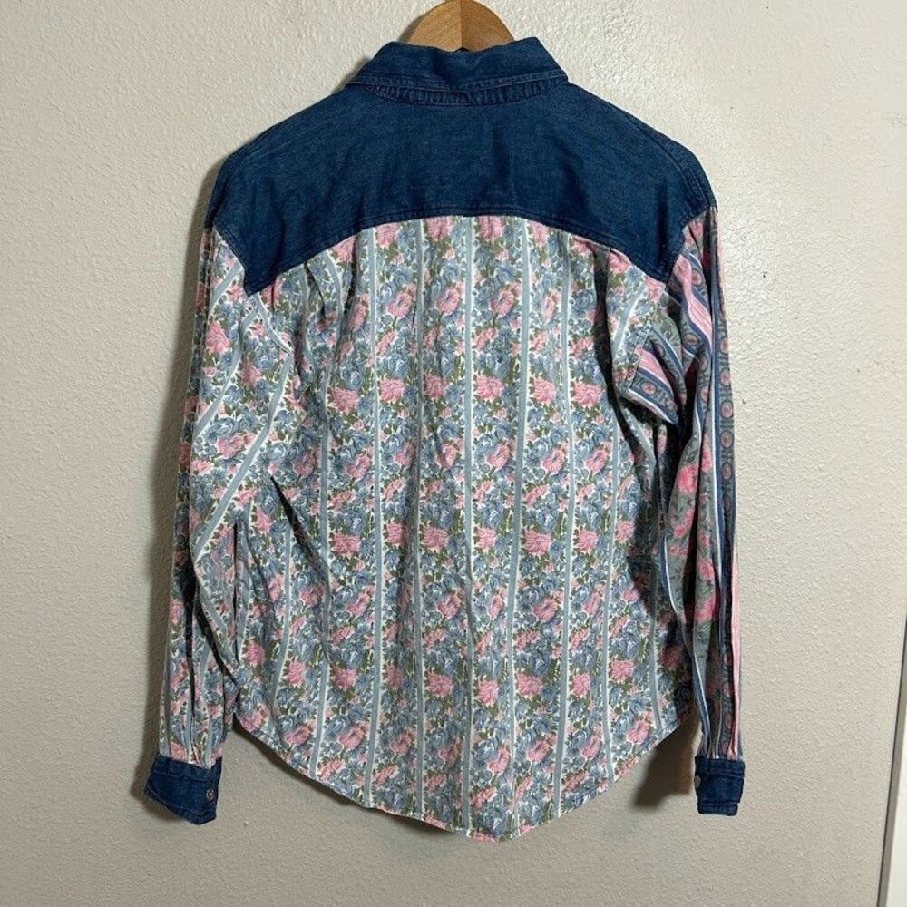 VTG 90s KZK Floral Chambray Western Button Up Shirt S Indie Cowgirl Cottagecore - Picture 3 of 7